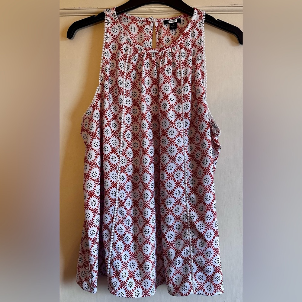 Ann Taylor White and Orange Ruffled Tank Top